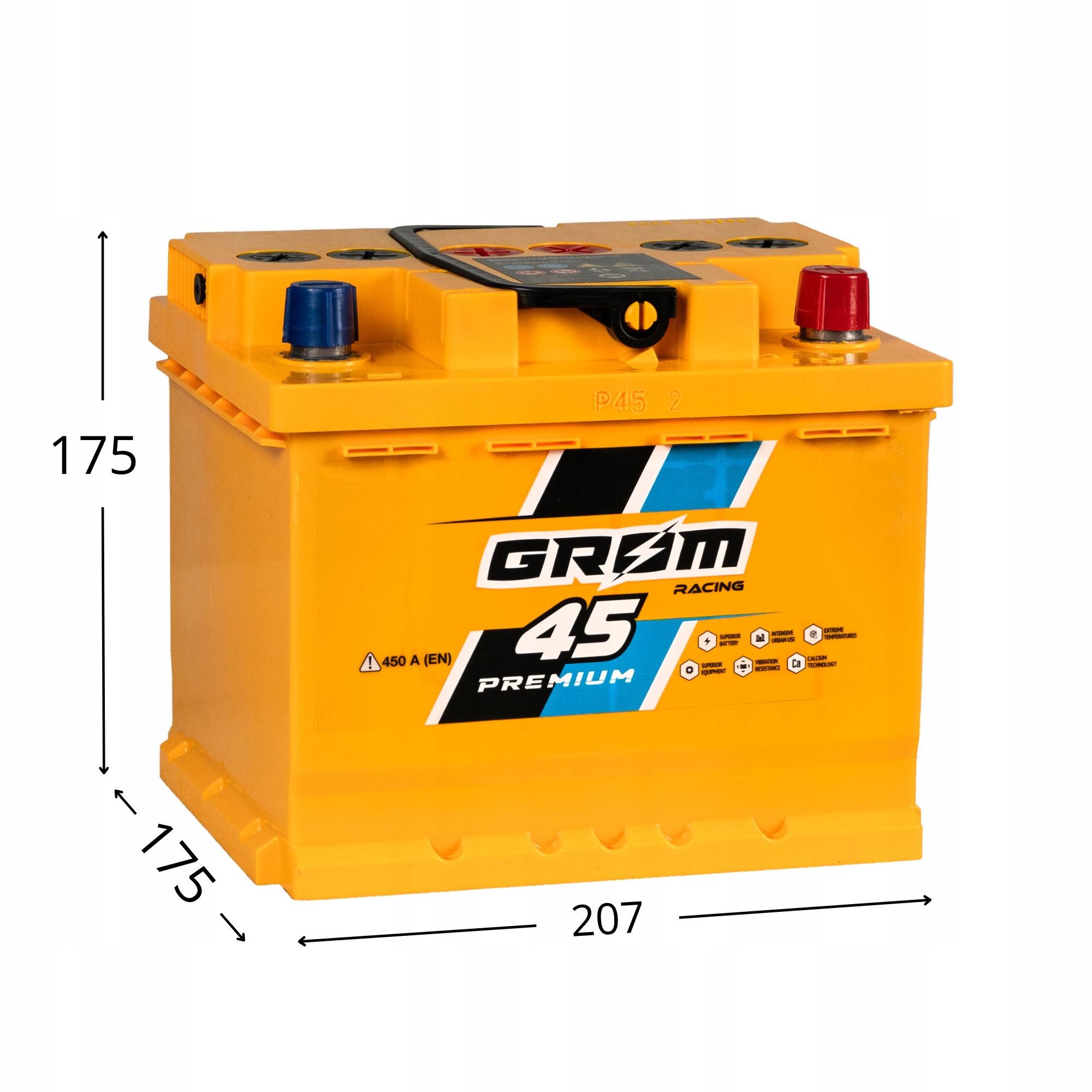 Akumulator Grom Racing 45Ah 450A EN PRAWY PLUS Numer katalogowy części AK-45-WE-GR-RA-P