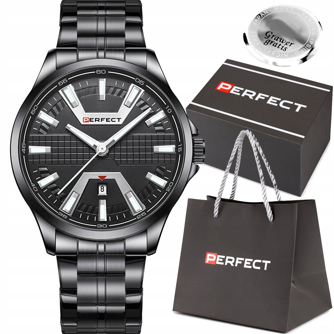 Pánské hodinky Perfect Vasco náramek ocelový matný Datumovka s gravírováním