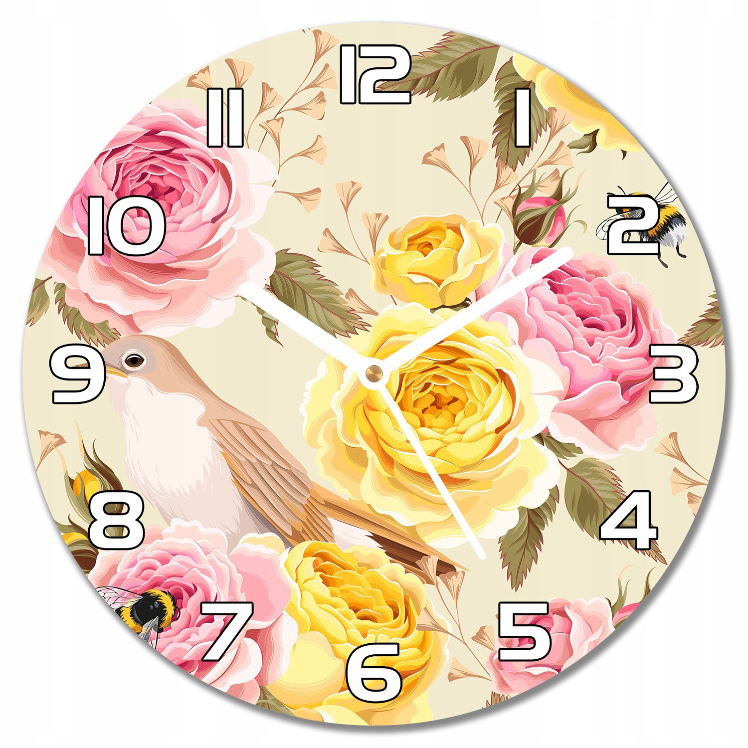 

Zegar ze szkła hartowanego Ptaki i róże f30 cm