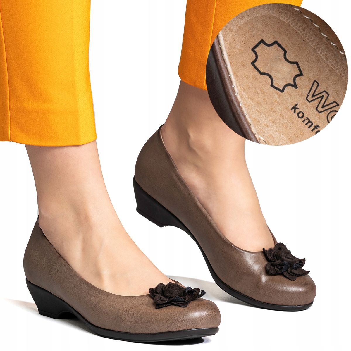 Polobotky baleríny lodičky v.KŮŽE měkké G+ pohodlné hnědé Wojtyłko 39