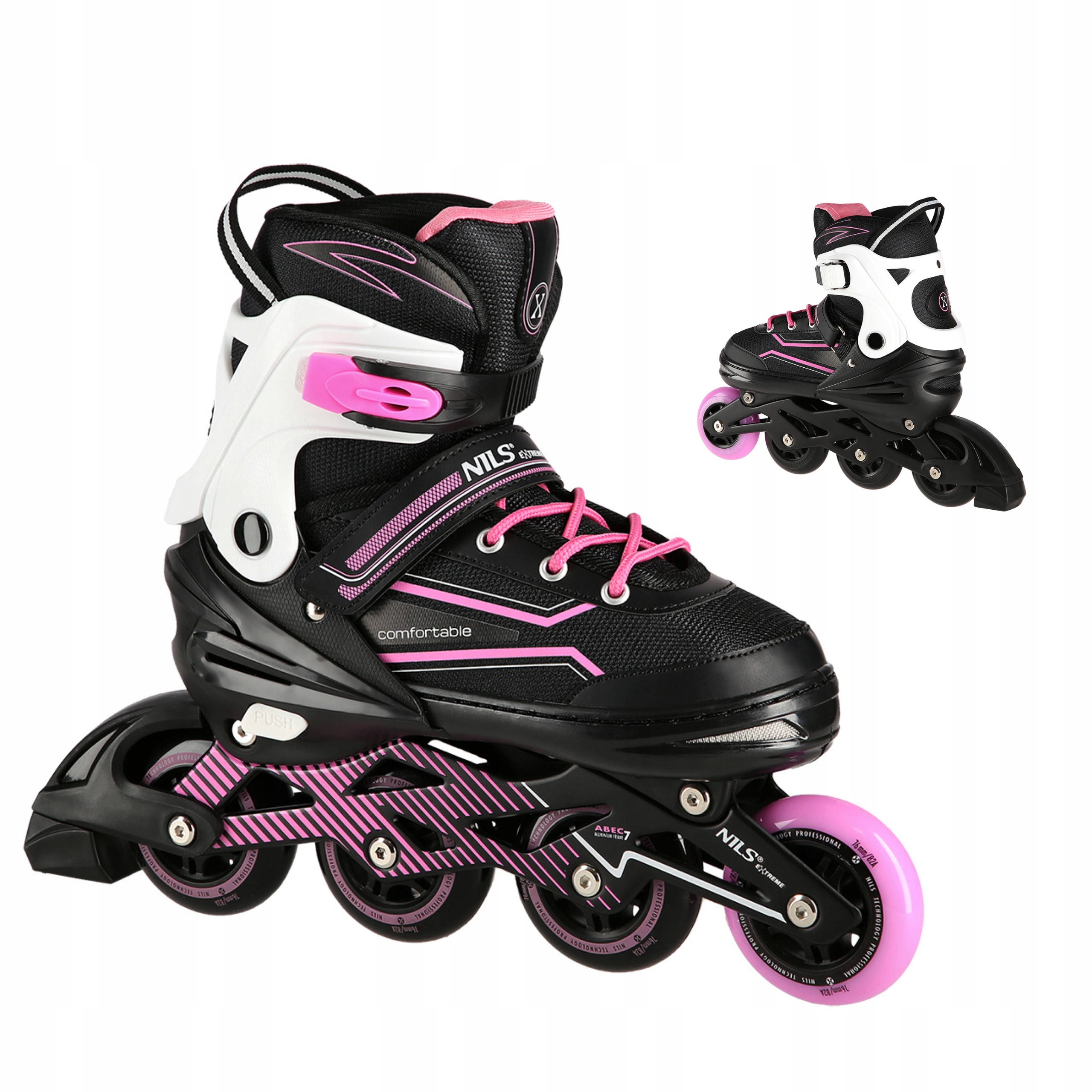 Kolečkové Brusle Fitness Brusle 2v1 Nastavitelné Dámské Růžové 39-42 Nils Extreme