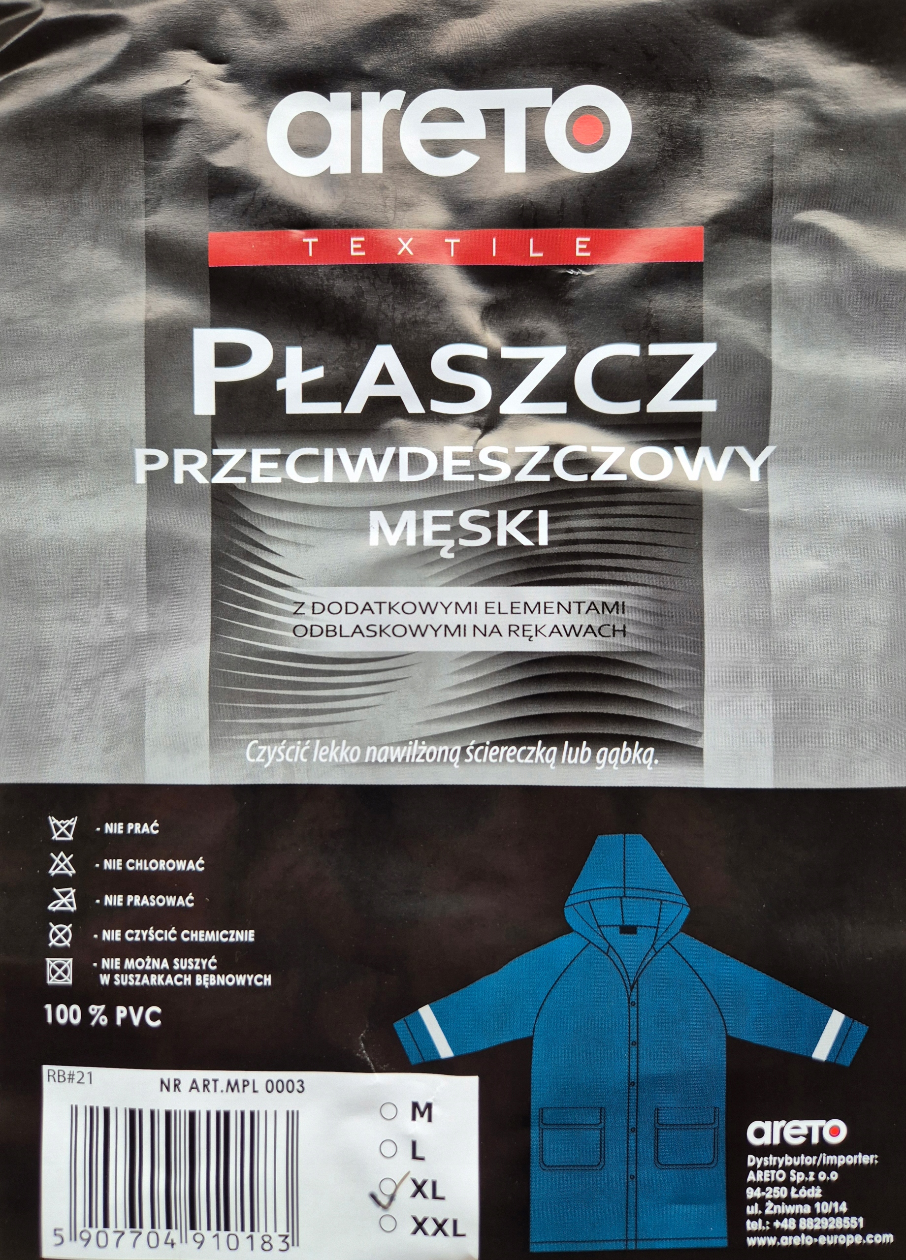 Płaszcz przeciwdeszczowy męski XL Areto