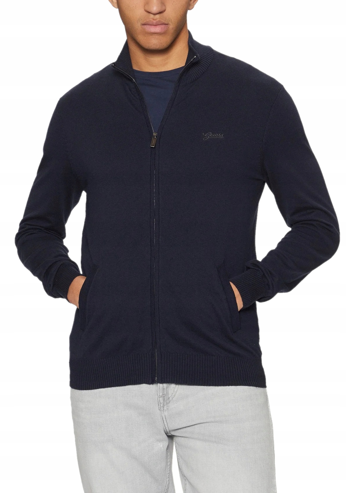 Guess modrý pánský rozepínací svetr typu kardigan mikina M