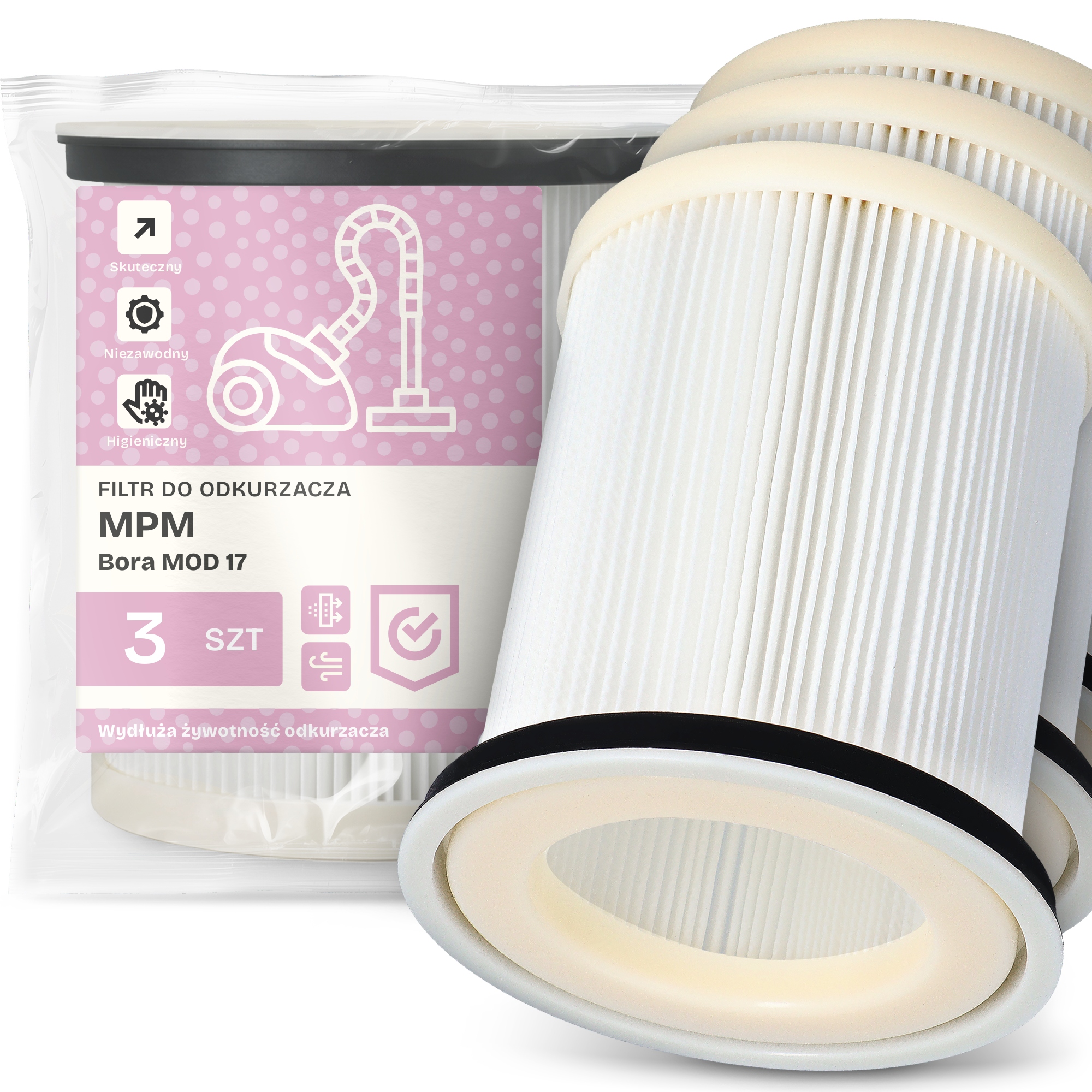 3x Vzduchový Filtr pro vysavač Mpm Bora Mod 17 Hepa Omyvatelný Em-w