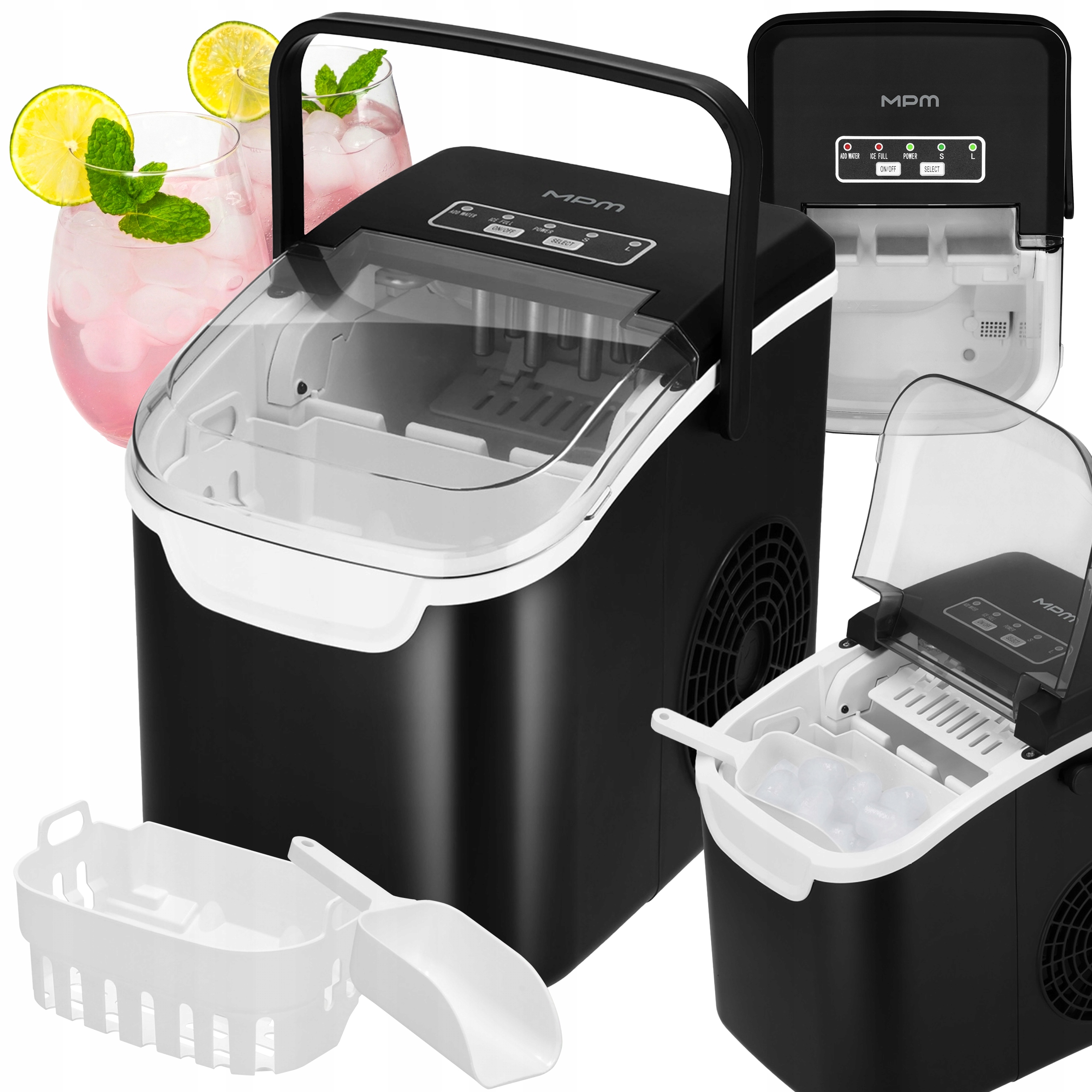 Kostkarka do lodu Mpm MKD-206 czarna 100W Regulacja Kompaktowa Domowa 0,8l