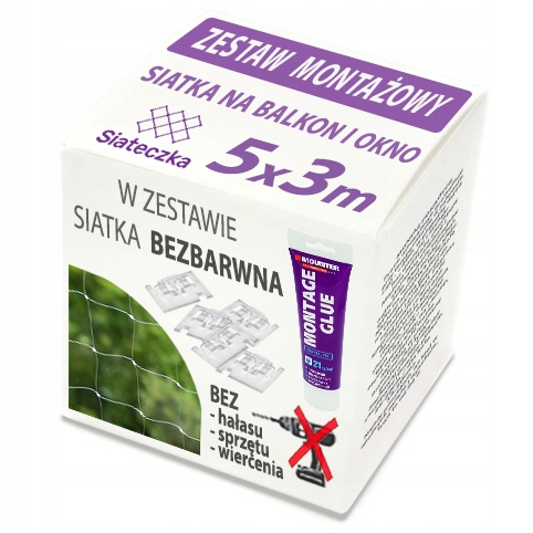 Zestaw Siatka Na Balkon Na Gołębie Przeciw Ptakom Zaczepy 5x3 Bez Wiercenia