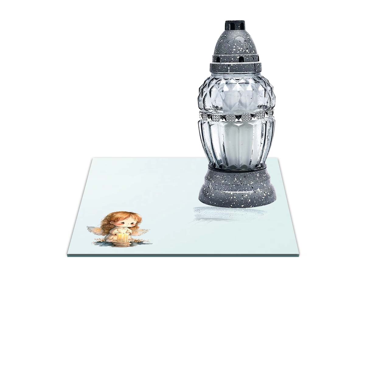 SZKLANA PODSTAWKA POD ZNICZE 25x25cm 555d Aniołek