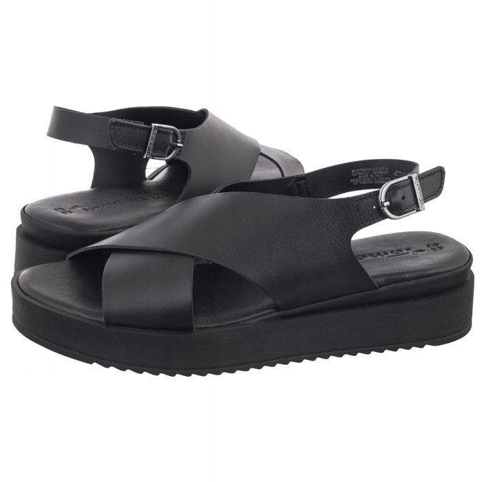 Kožené sandály na platformě Tamaris černé, velikost 1-28231, černé