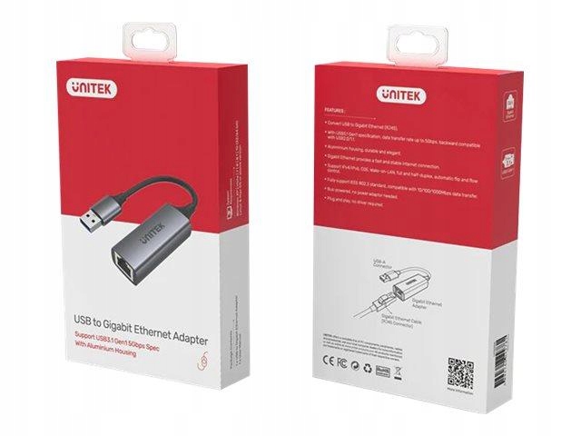 Unitek U1309A Adapter Usb-a 3.1 Gen 1 RJ45 1000 MBps
