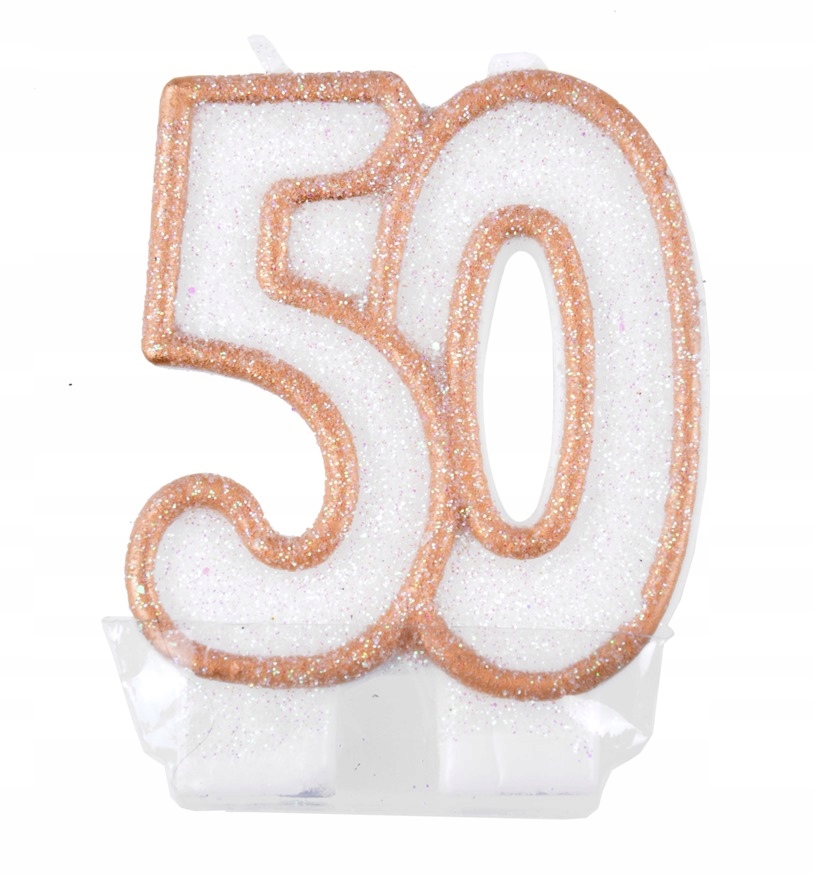 

Świeczka 50 urodziny biała złoty brokat tort