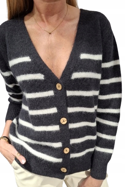 Yarn Kardiganový svetr s proužky Alpaka Vlna Černá Bílá Novinka