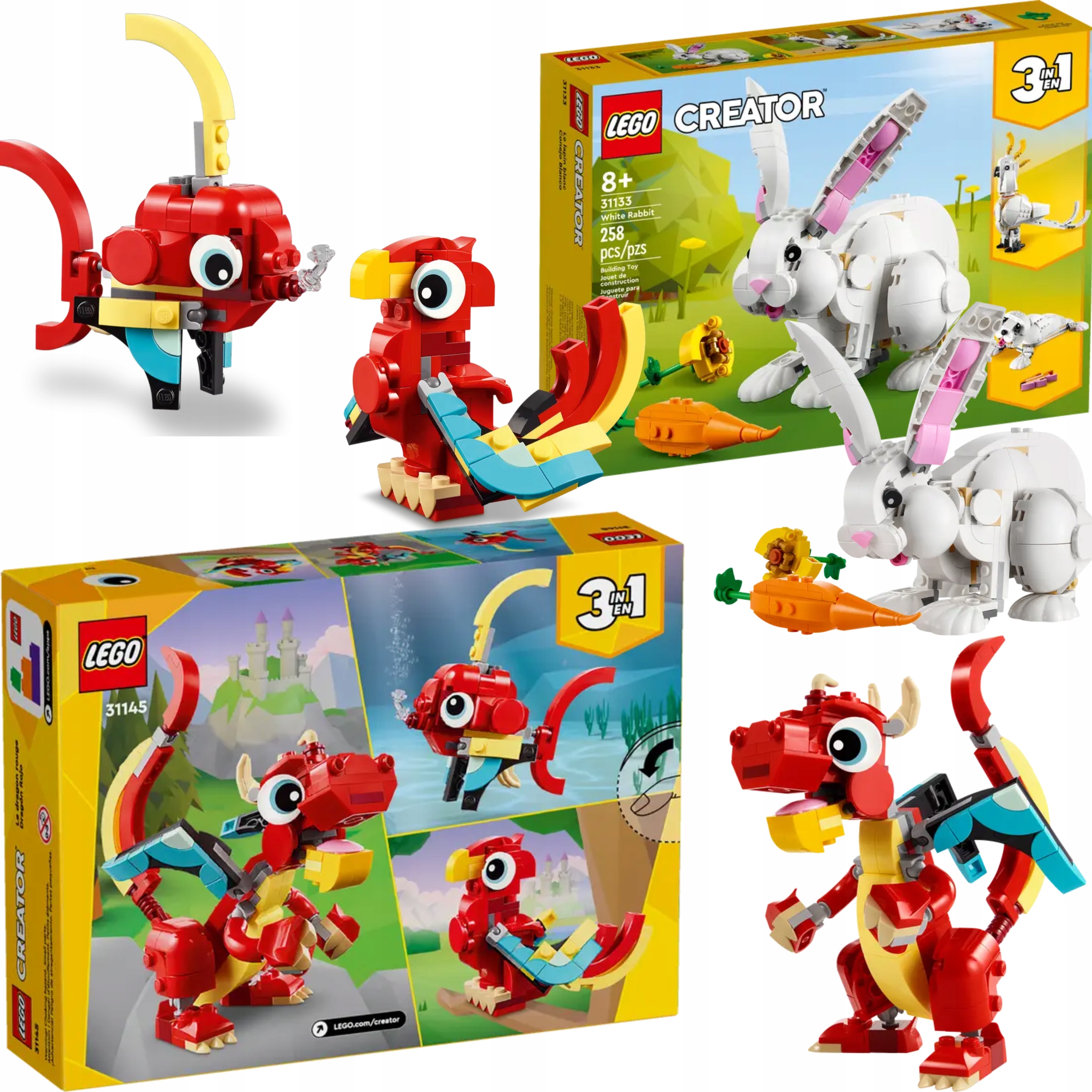 Lego Creator 3V1 31145 Červený Drak Lego 31133 Velikonoční Sada S Králíkem