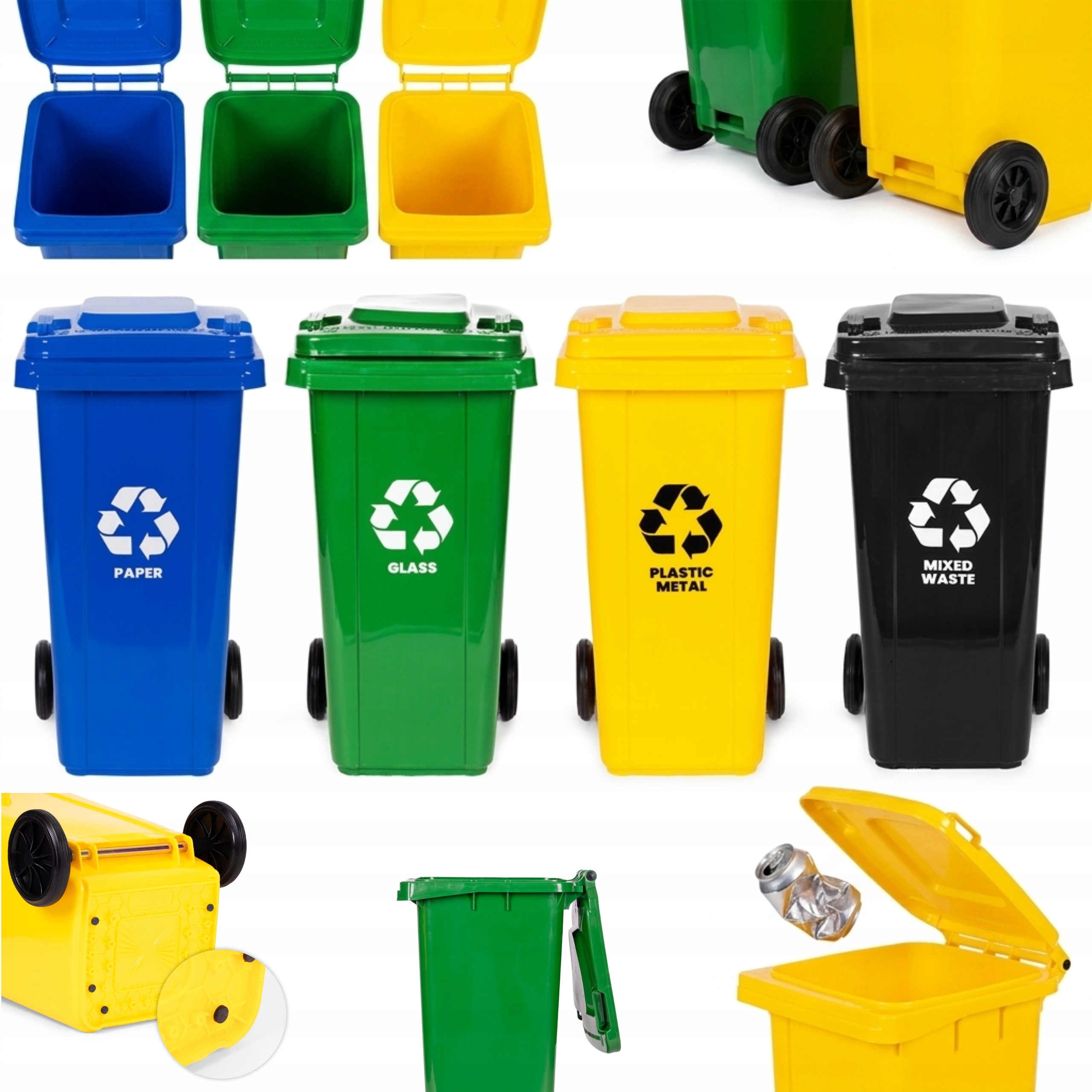 Zestaw 4szt Kosz Na Śmieci Odpady Pojemniki Segregacja 120l Komunalny Kubeł