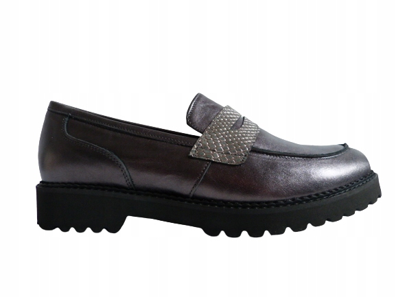 Stříbrné dámské polobotky mokasíny z kůže, lehké a pohodlné boty Karino 39