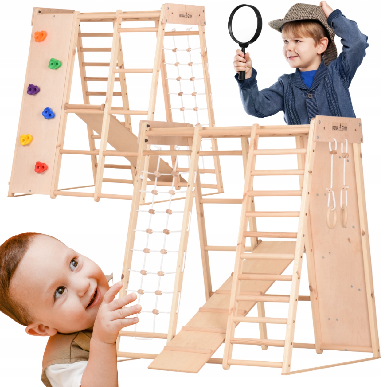 Drewniany Plac Zabaw Dla Dzieci Do Domu I Ogrodu Zjeżdżalnia Wspinaczka 8W1