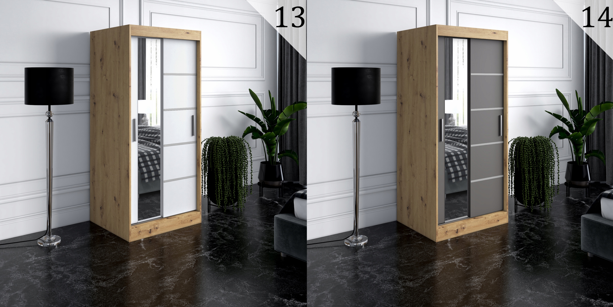 Szafa przesuwna 90 cm 2 wnętrza ARTISAN + ANTRACYT Kolor mebla dąb artisan