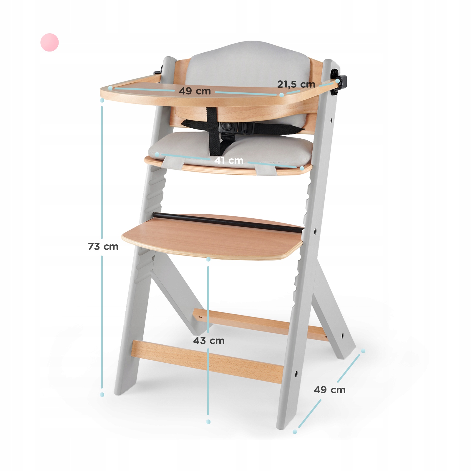 Drewniane krzesełko do karmienia Enock + poduszka Szerokość produktu 49.5 cm