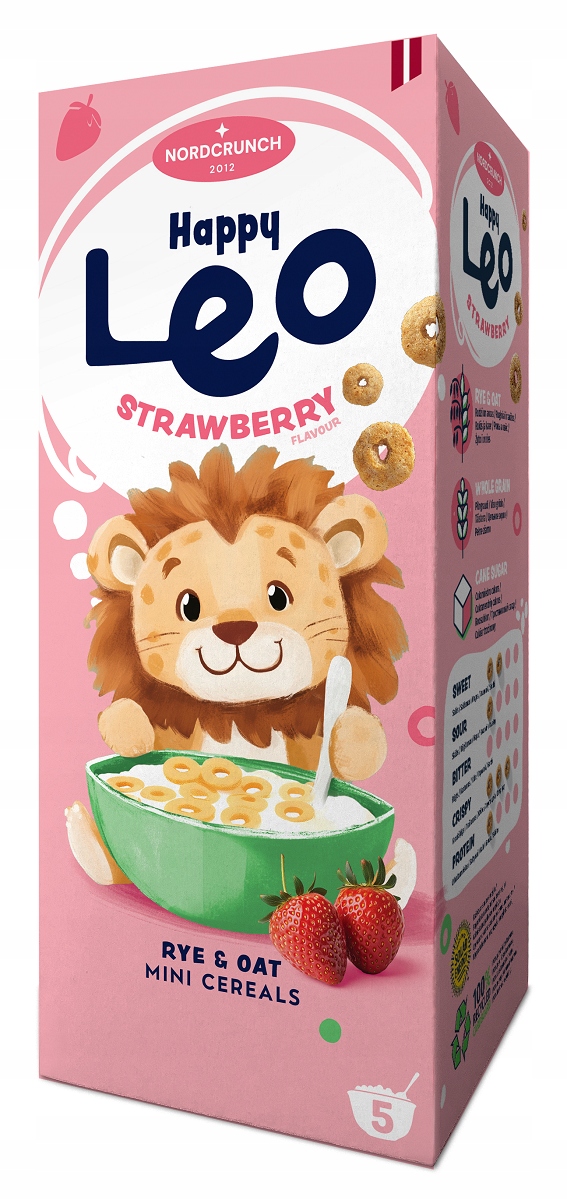 Levně 5 x Jahodová obilná kolečka pro děti 150 g Nordcrunch (happy Leo)