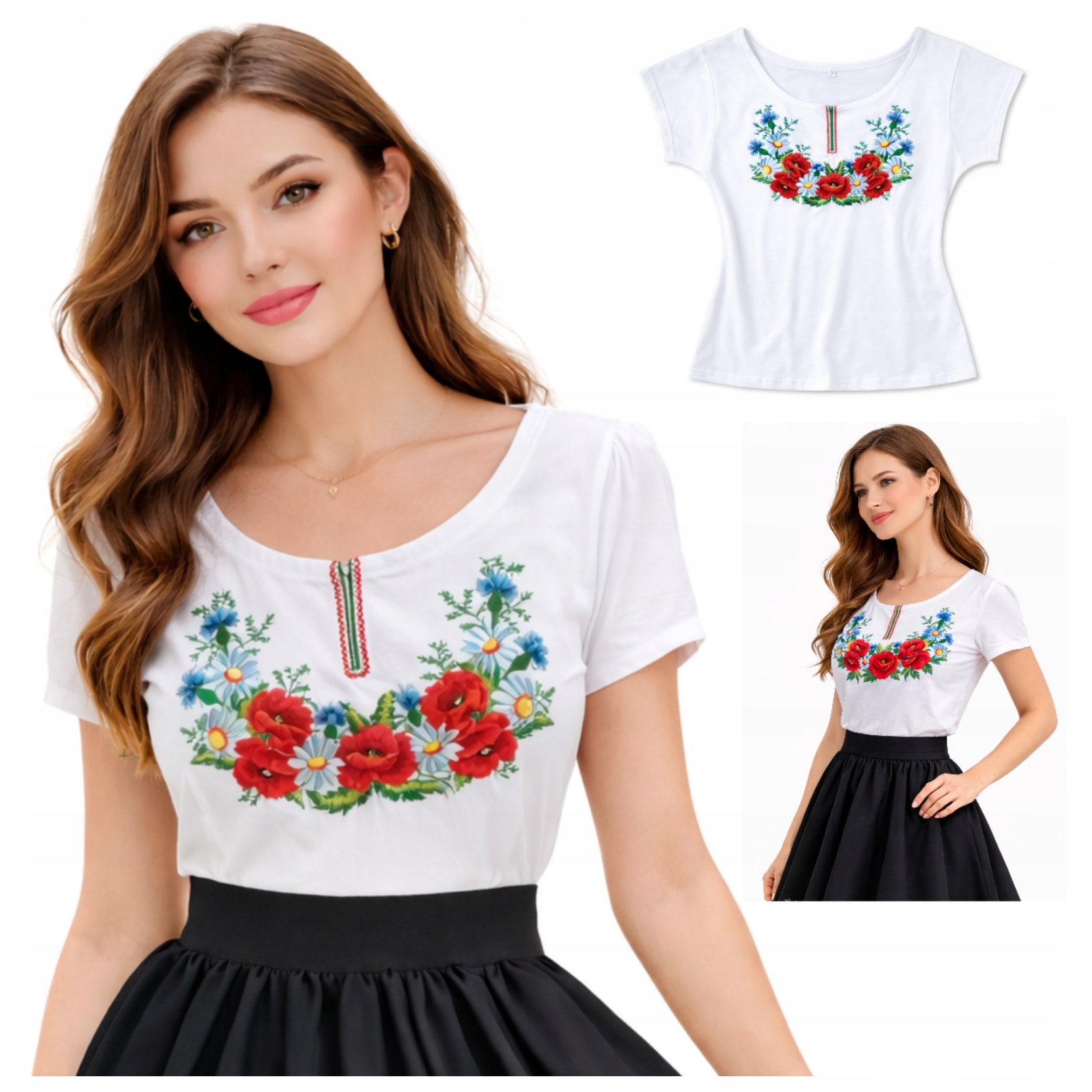 Dámská regionální Vyšívaná halenka Květiny Folk Horalská k outfitu Bílá S