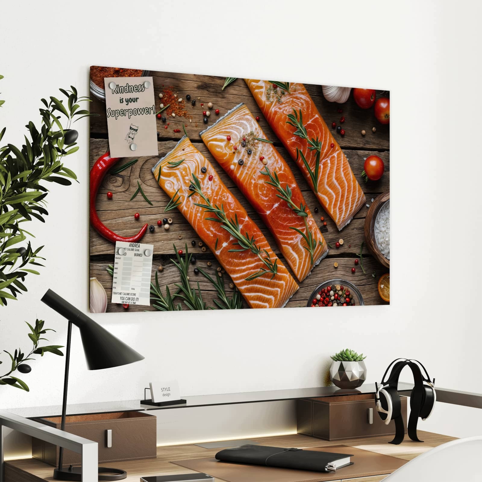 Magnetická tabule Filety s lososia 90 × 60 cm