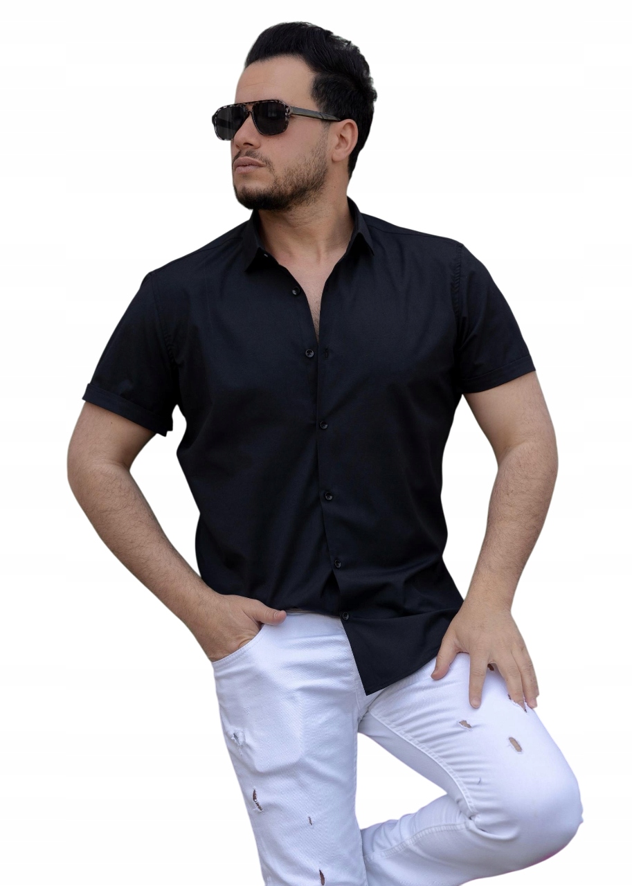 Pánská Elegantní Košile S Hladkým Krátkým Rukávem, Černá L