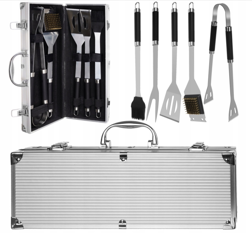 SOLIDNY ZESTAW PRZYBORÓW DO GRILLA W WALIZCE STAL!
