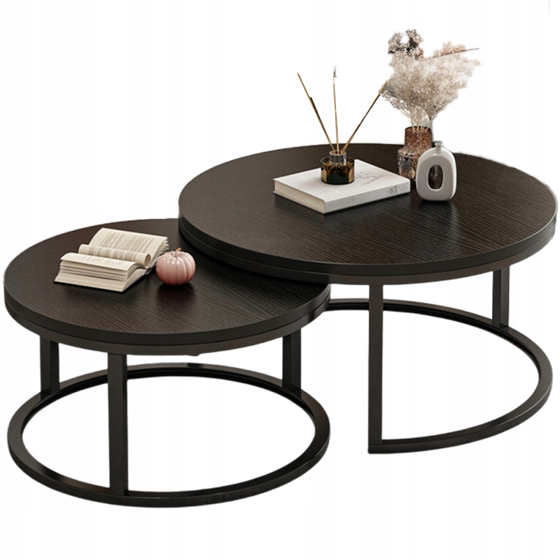 Kávový Stolek Kulatý Sada 2 Černých Stolků Moderní Loft Do Obývacího Pokoje