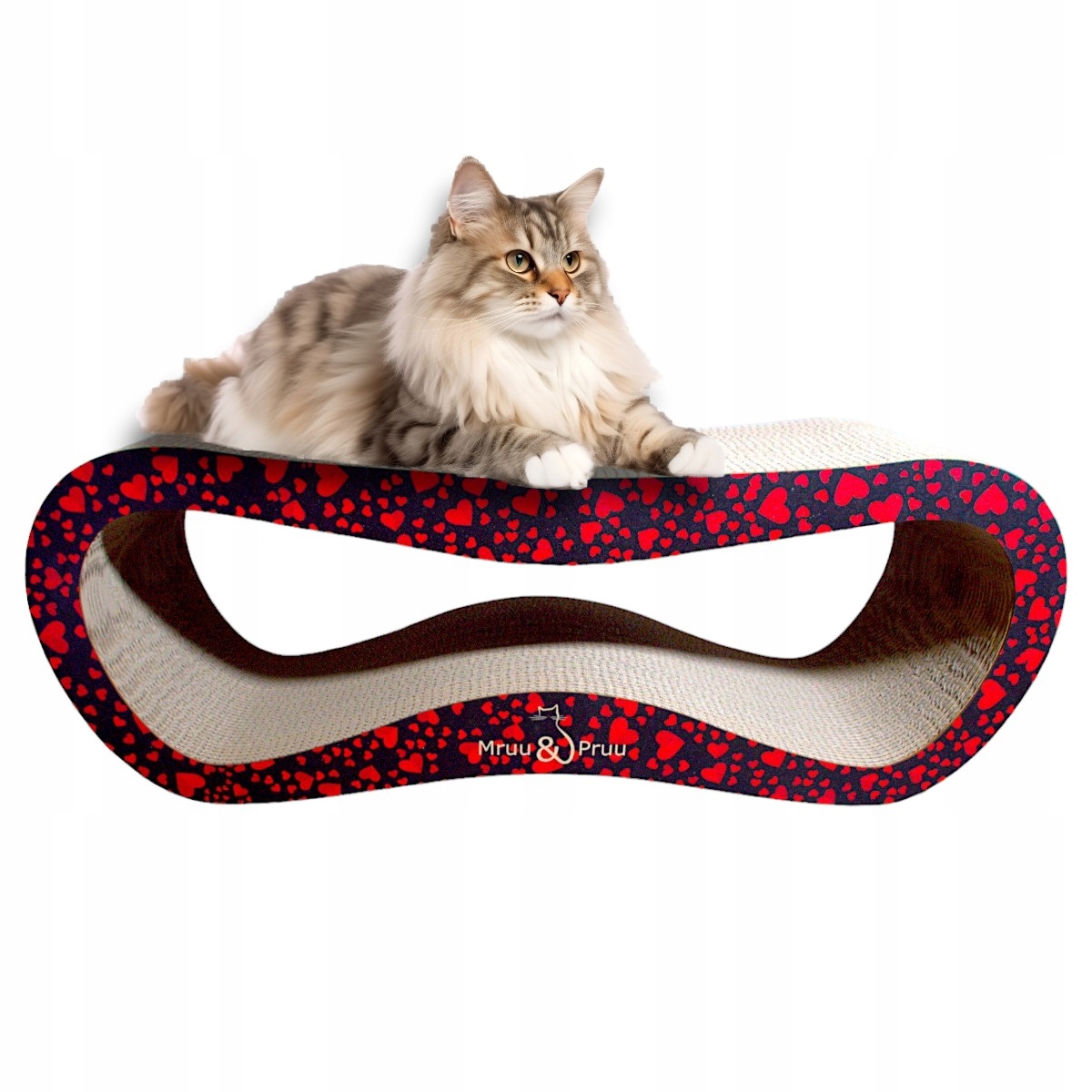 Levně Škrabadlo pro kočky černé s srdíčky Leon 78x28x24 cm Mruu&Pruu