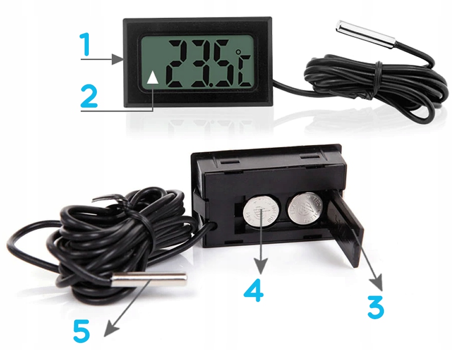 2M TERMOMETR DO AKWARIUM LCD Z SONDĄ POMIAROWĄ Model 2M