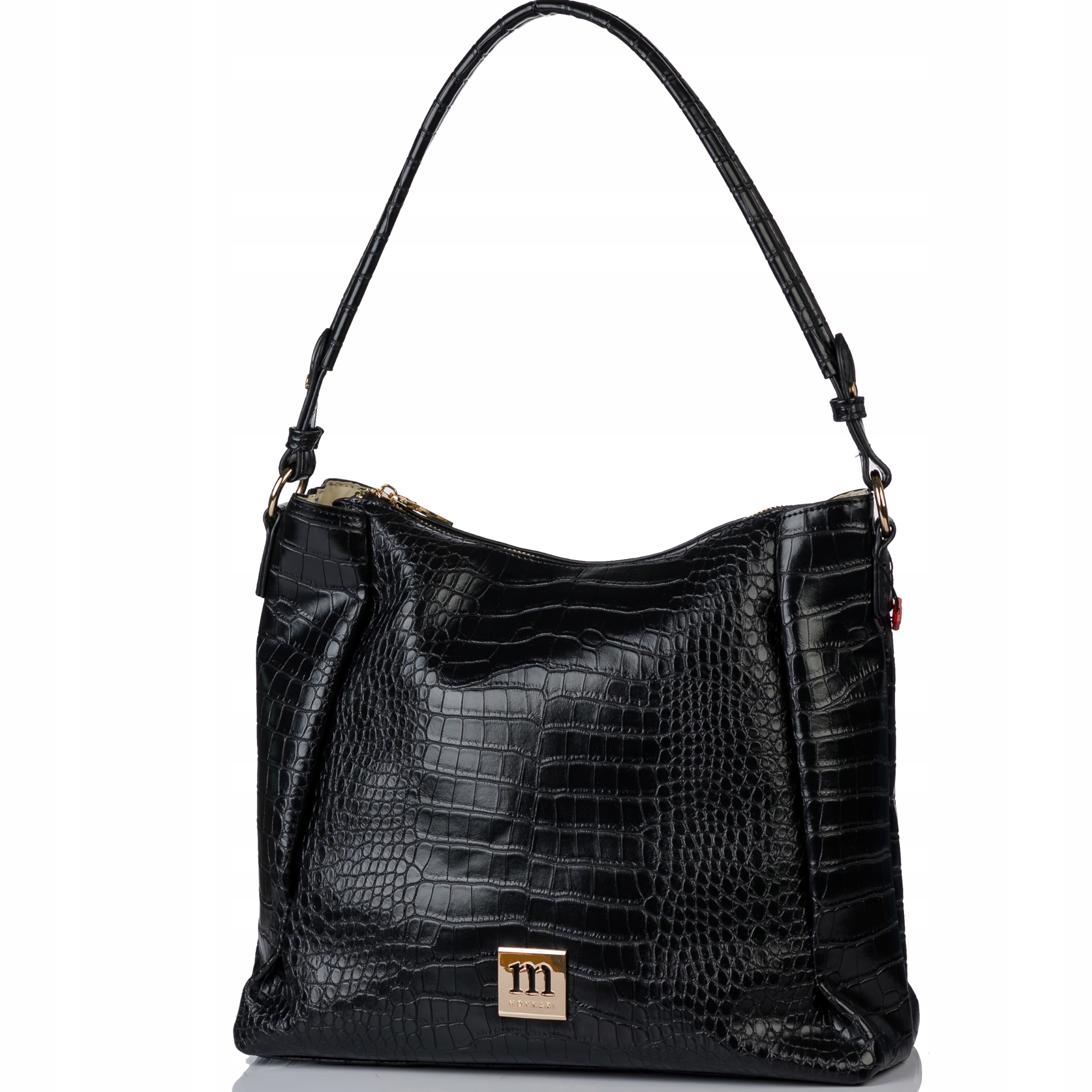

Czarna Shopper Torebka Damska Worek Croco Monnari