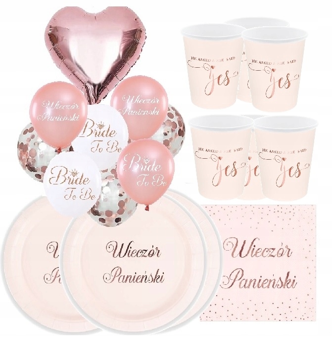 

Zestaw Balony talerzyki kubki Panieński Rose Gold