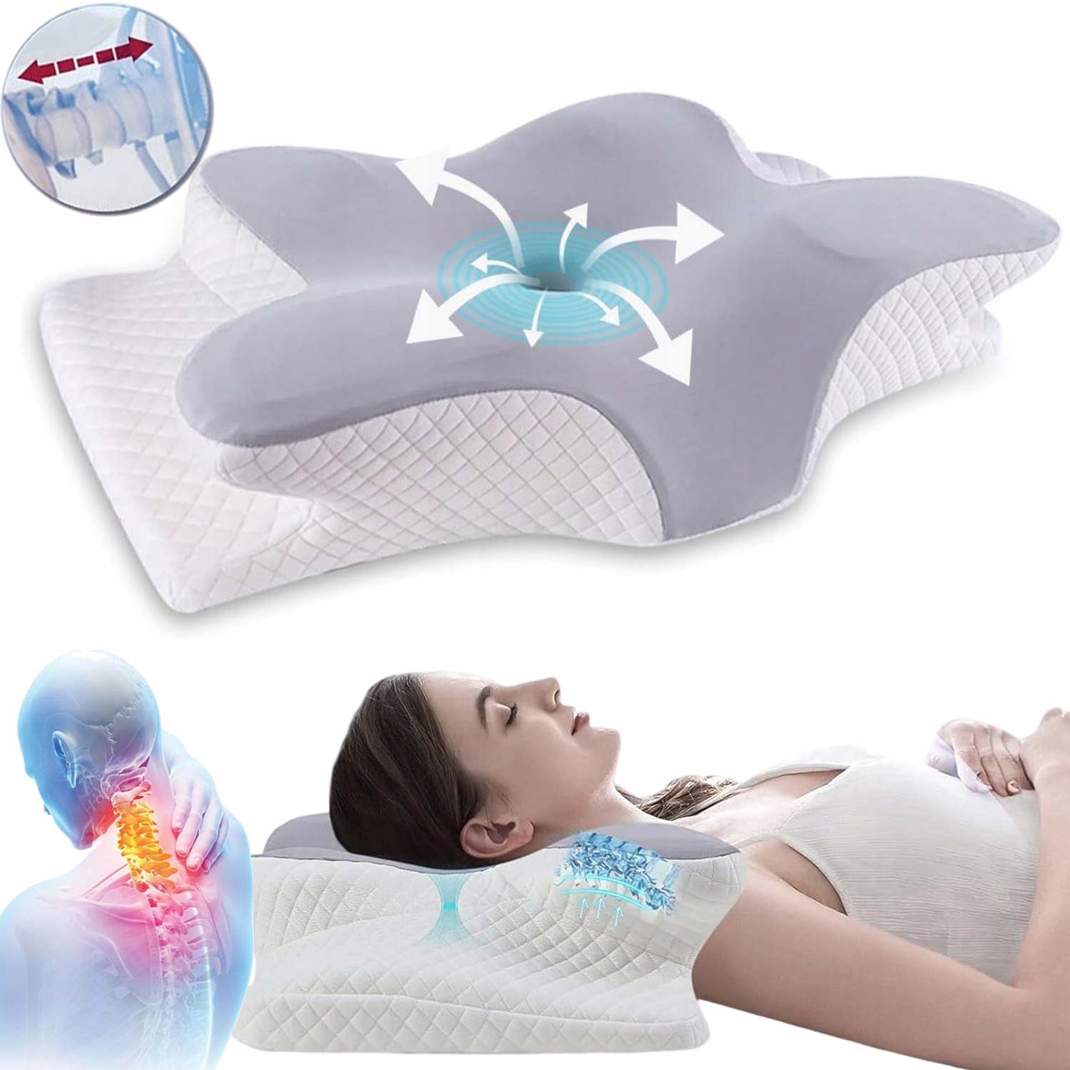 Ergonomiczna Poduszka Ortopedyczna Motyl Pamięcią Kształtu Miękkie