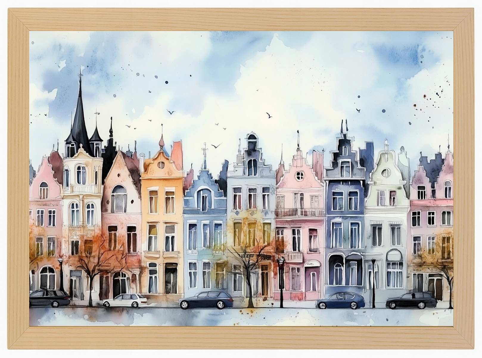 Plakát Rámeček Dřevo Barevné Kamínky Belgické Domky Ulice 80x60