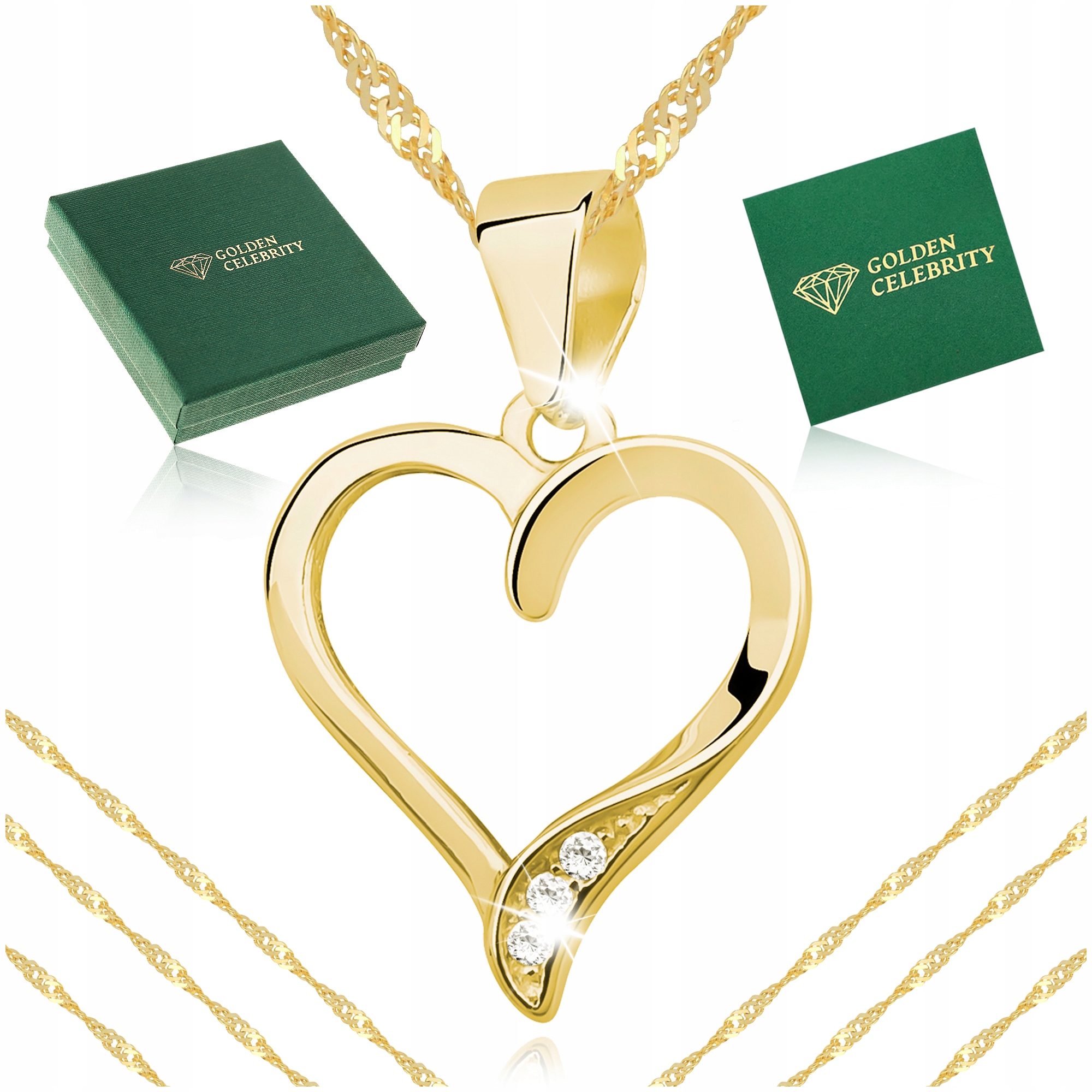 Zlatý Řetízek Dámské Srdíčko Náhrdelník S Přívěskem A Zirkony 925/585