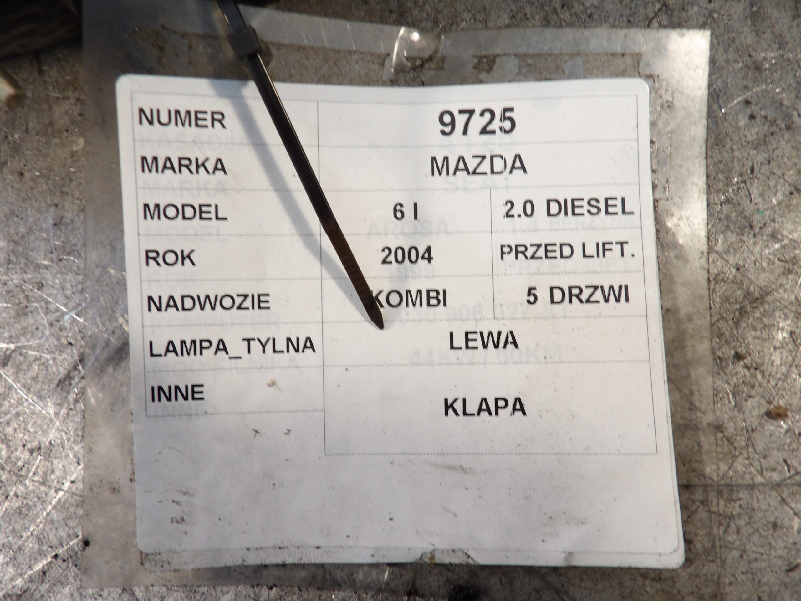 Mazda 6 and light rear left trunk door 2,0D