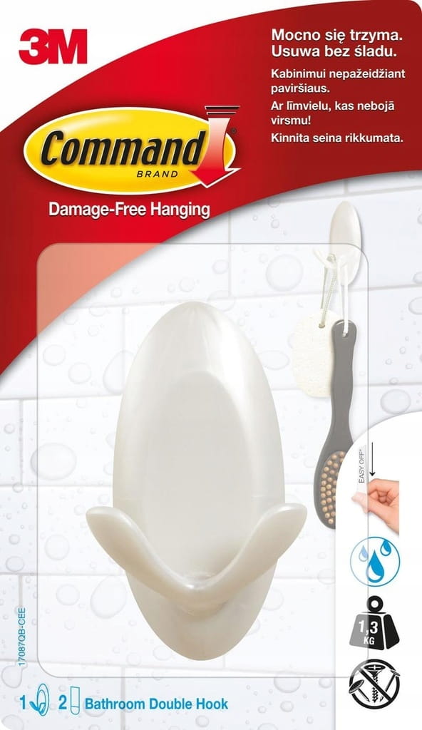 Haczyk podwójny biały z taśmą 3M COMMAND