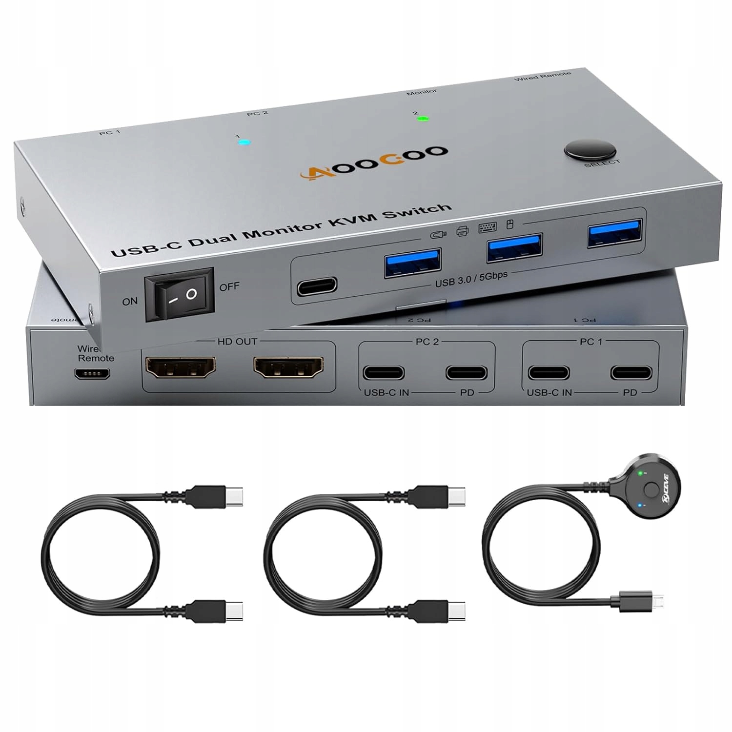 Prepínač Kvm Usb-c 2x Pc 2x Monitor 4K 60Hz Diaľkové ovládanie Usb 3.0 Pd