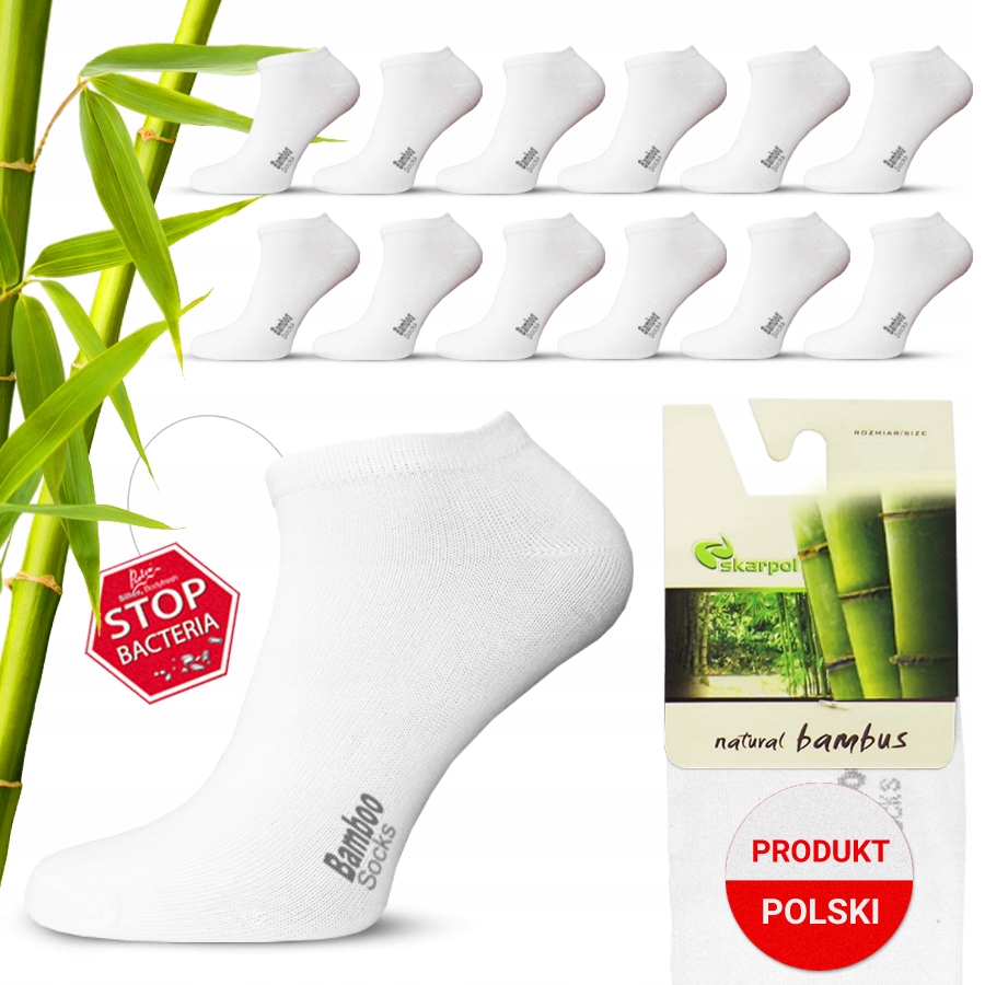 12x Skarpety damskie męskie stopki Bambusowe skarpetki krótkie Białe *35-38