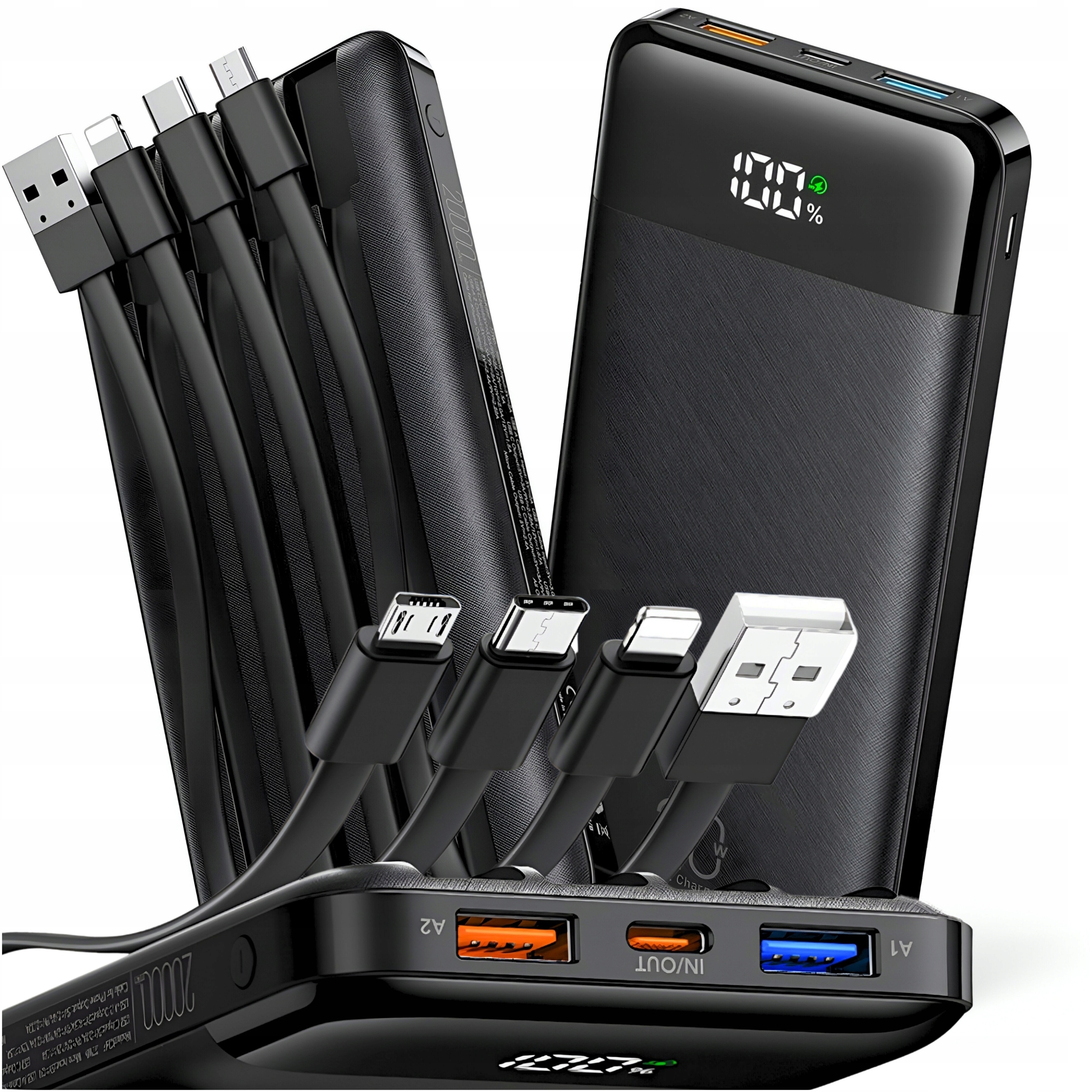 Szybki Powerbank 20000 mAh 22,5W 2x Usb Usb-c Qc 3.0 Pd 3.0 Z 4 Kablami
