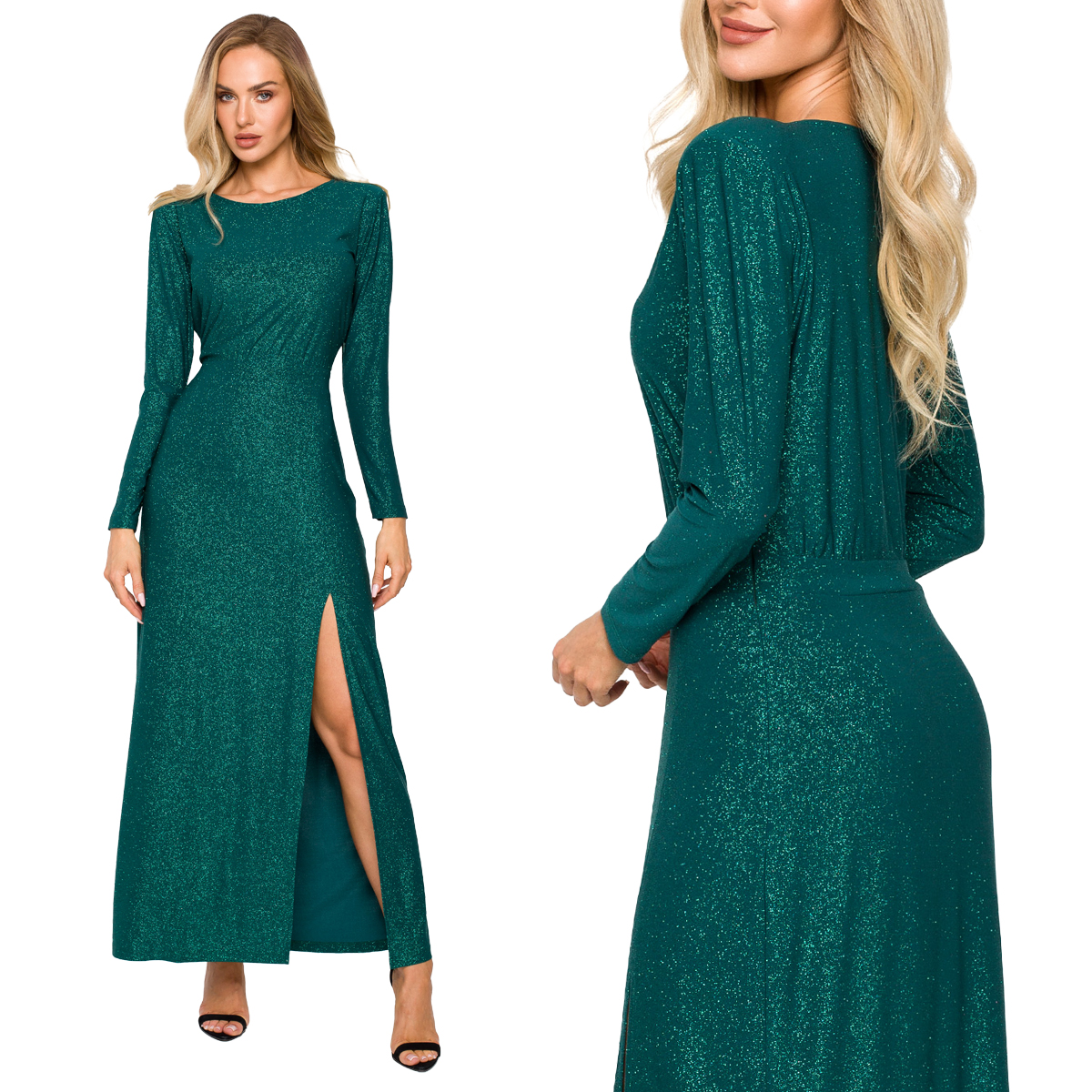 KOBIECA SUKIENKA WIECZOROWA DAMSKA SYLWESTROWA SZMARAGDOWA Z BROKATEM 38 M