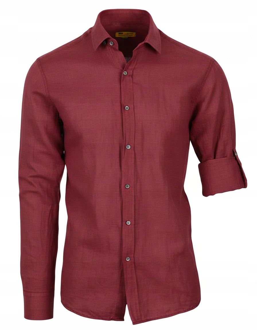 Koszula Męska Lniana Bordowa Turecka Cienka Na Lato Przewiewna Len M