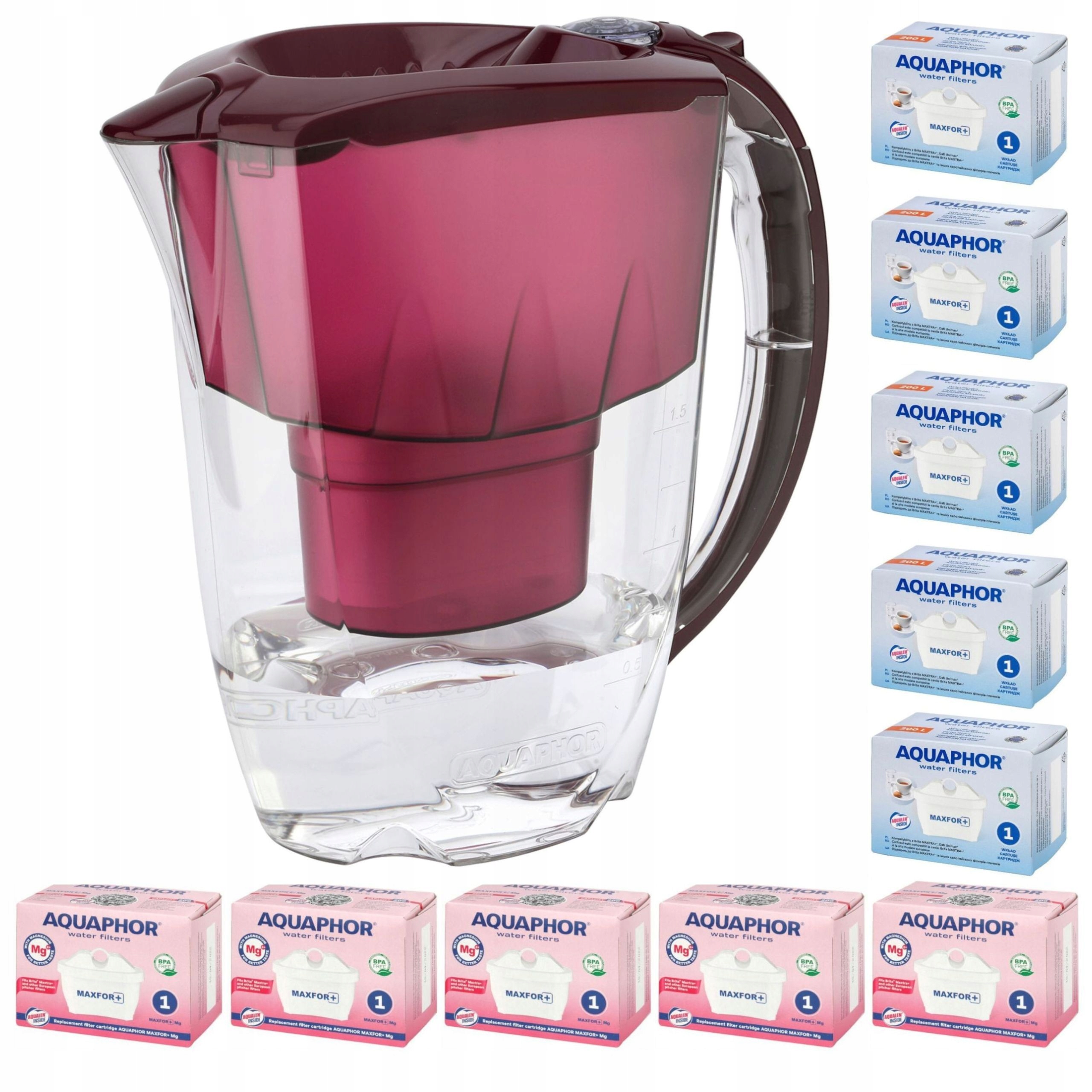 Filtrační konvice Aquaphor Amethyst 2,8 l 10 náplní (5+5 mg), třešňová