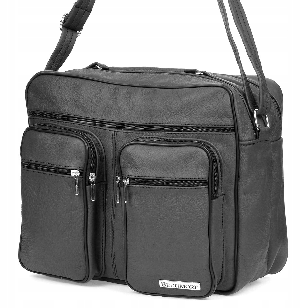 Pánská velká černá dvoukomorová kožená taška Premium A4 přes rameno Beltimore