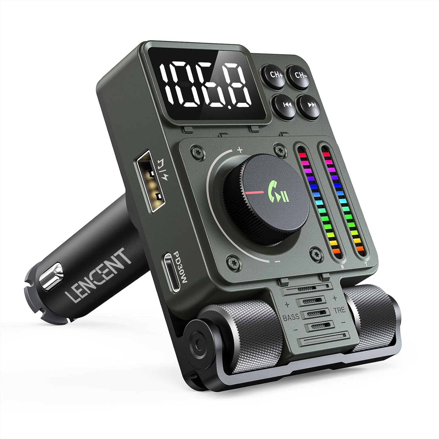 Lencent 5.3 Samochodowy Nadajnik Fm Bluetooth Adapter Z Typ C Pd 30W