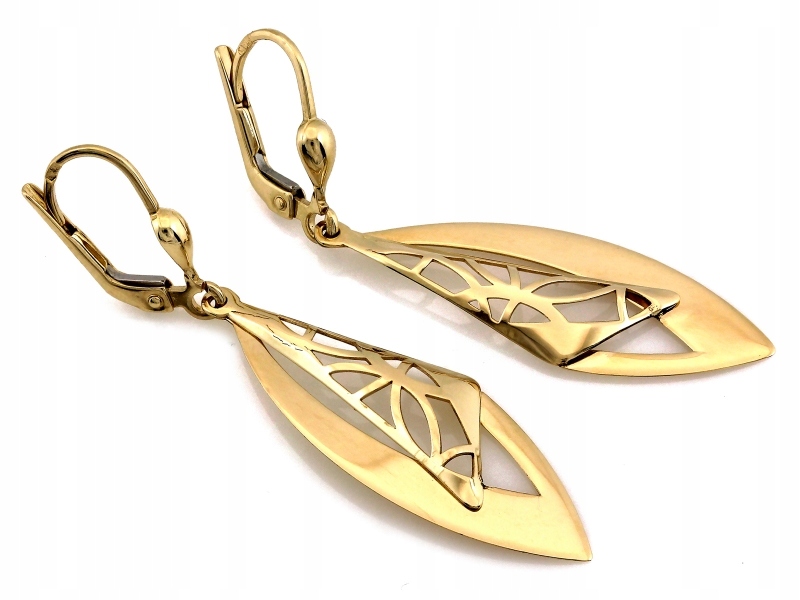 Dámské Zlaté Náušnice 585 ažurové, dlouhé, závěsné, ideální pro ni