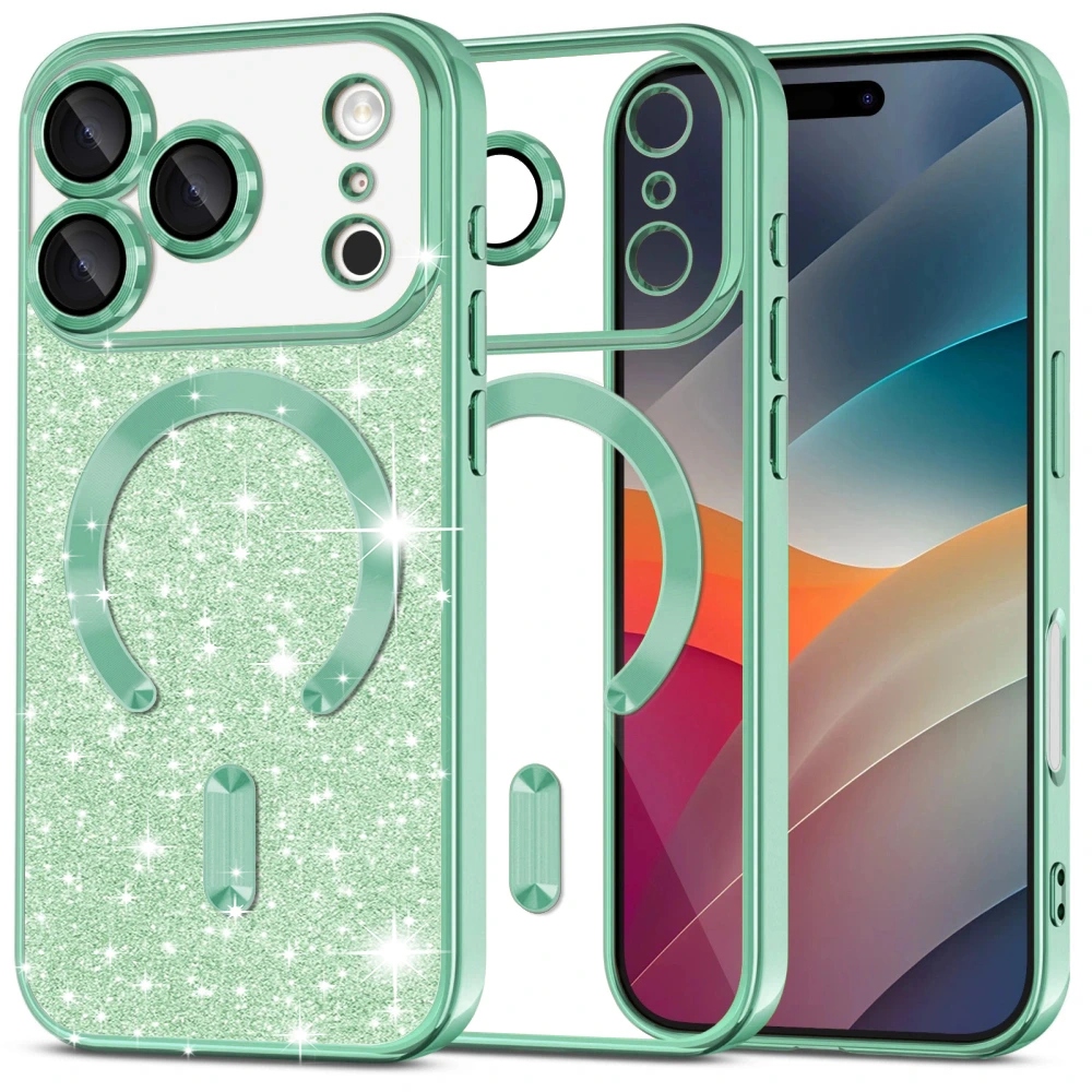 Techsuit – Luxury Glitter MagSafe etui na iPhone 17 Pro – jasnozielone