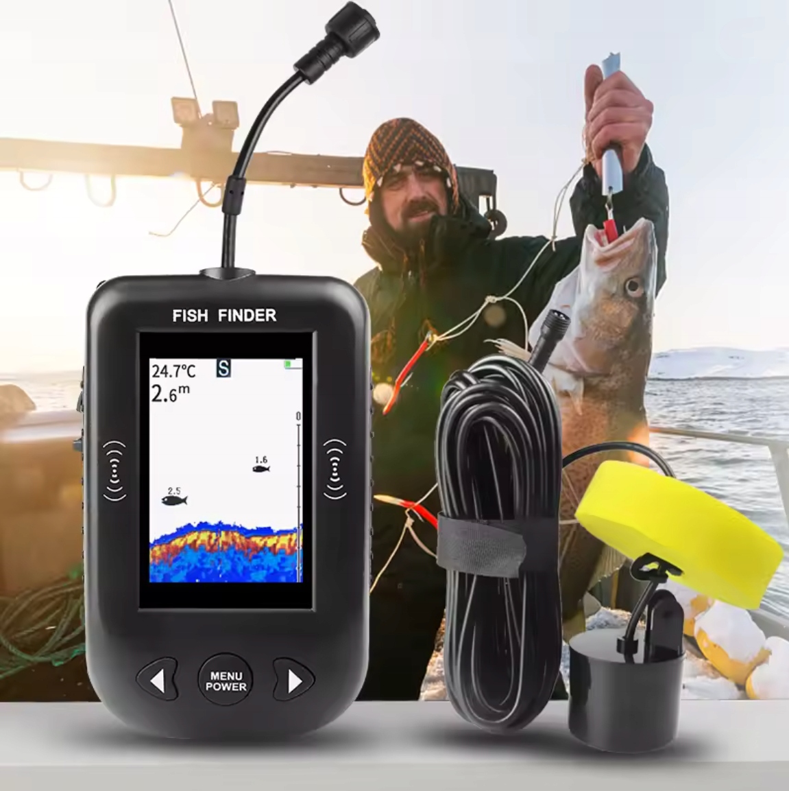 Rybářská echosonda Fish Finder 100 m Snímač 45° Alarm Rybaření Hobby