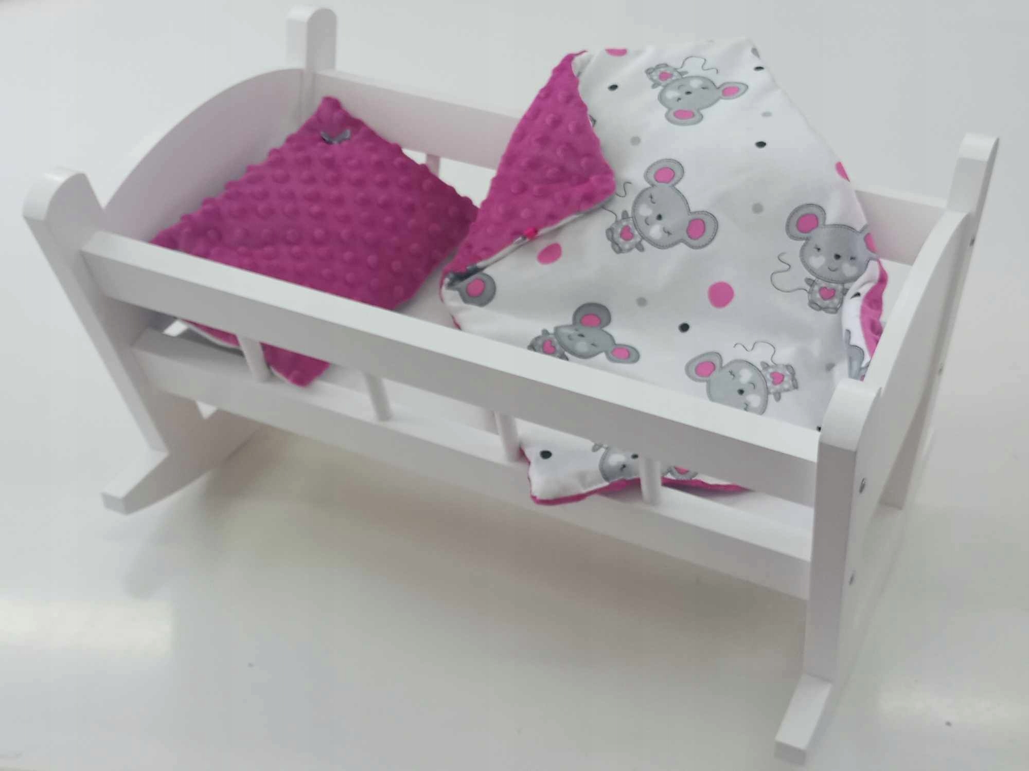 KOŁYSKA DLA LALEK BIAŁA Z POŚCIELĄ. KOŁYSKA DREWNIANA