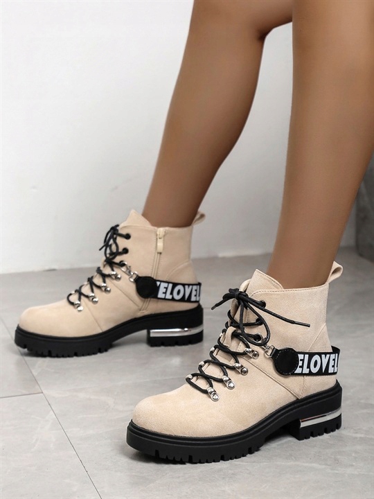 BOTKI DAMSKIE OCIEPLANE TRAPERY BEŻOWE Z TASIEMKĄ Oryginalne opakowanie producenta pudełko