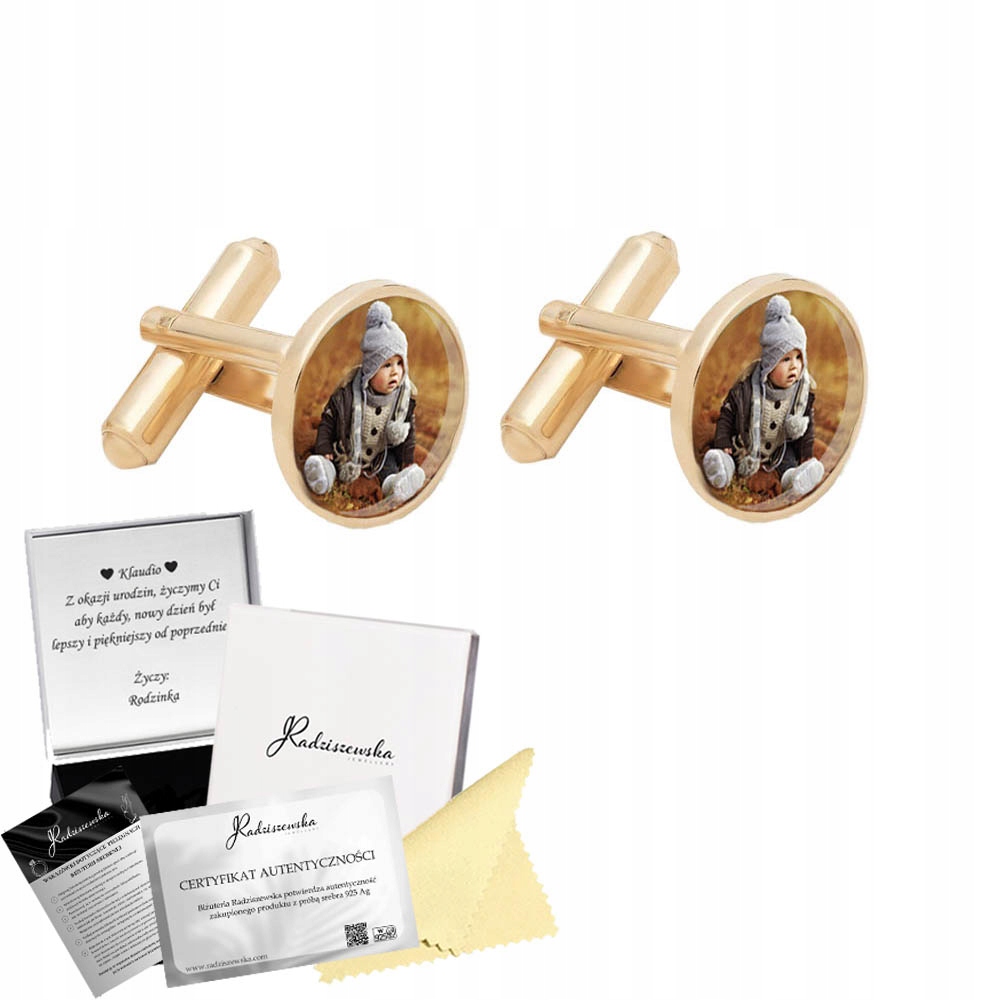 Zlaté manžetové knoflíčky s fotografií pro vaši fotografii Svatba Narozeniny 925